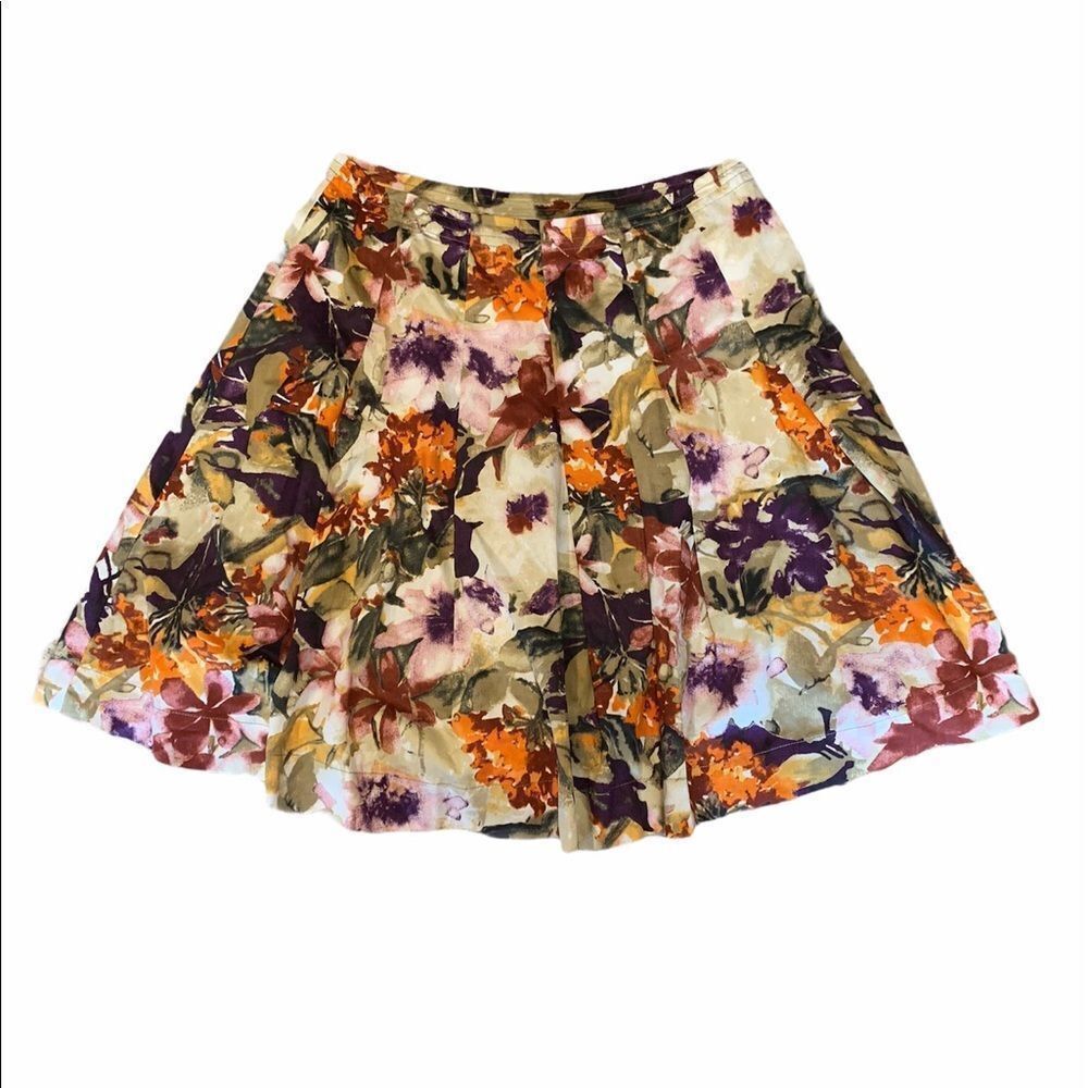 Spanner Pleated A-line all over floral Print Lined cotton skirt size 10
